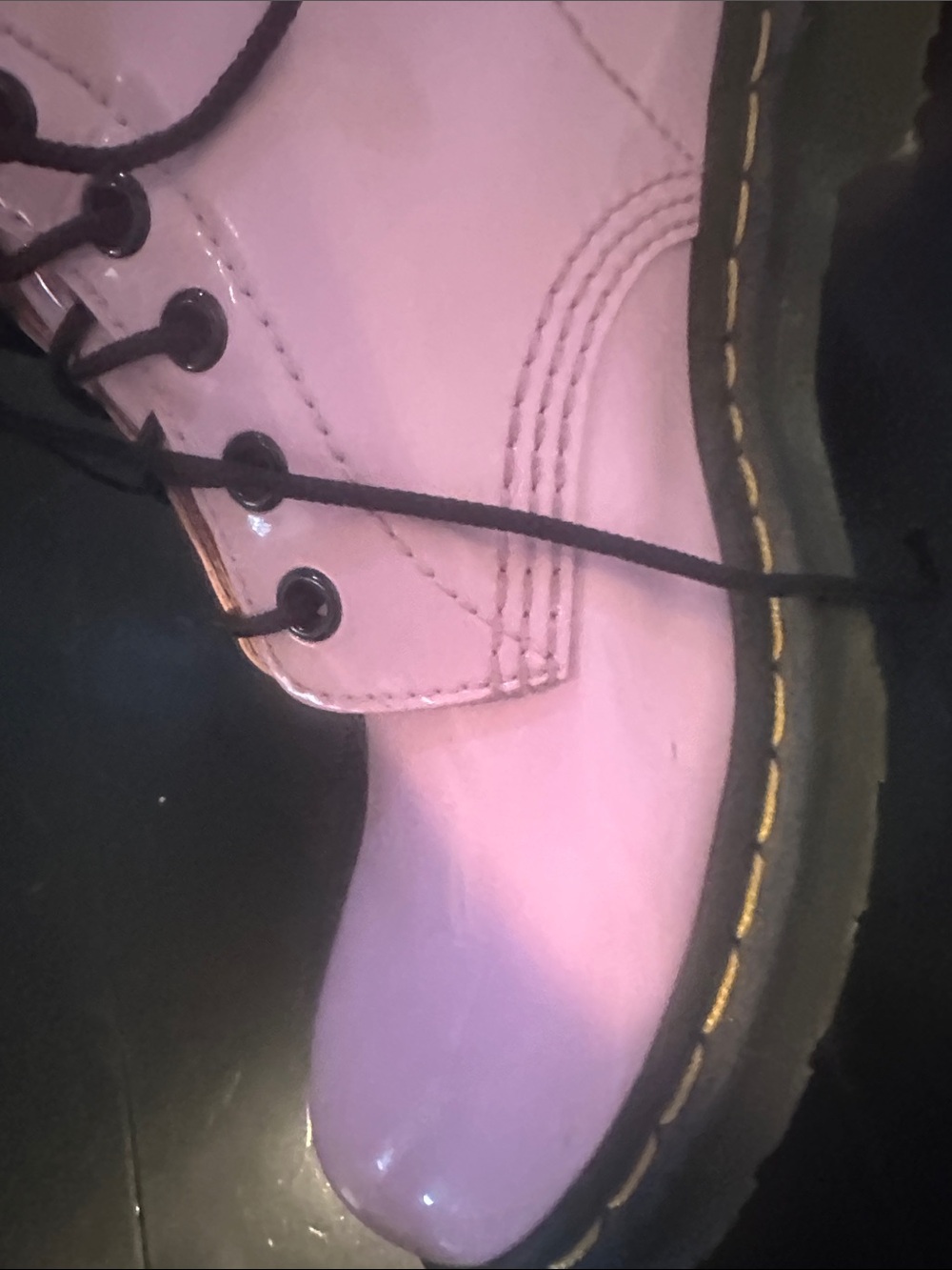 Dr. Martens Pink Patent Leather Lace-Up Combat Boots - Picture 3 of 6